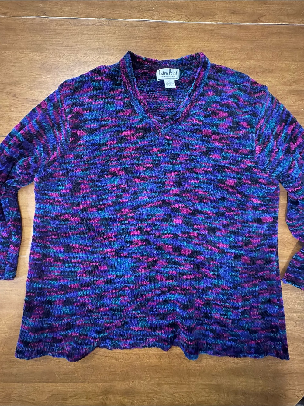 Vintage Extra Point Chenille V-Neck Sweater Purple Blue Multicolored 1X